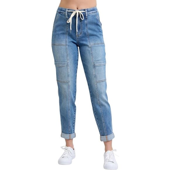Women's Denim Joggers High-Rise Cuffed Cargo Casual Pants